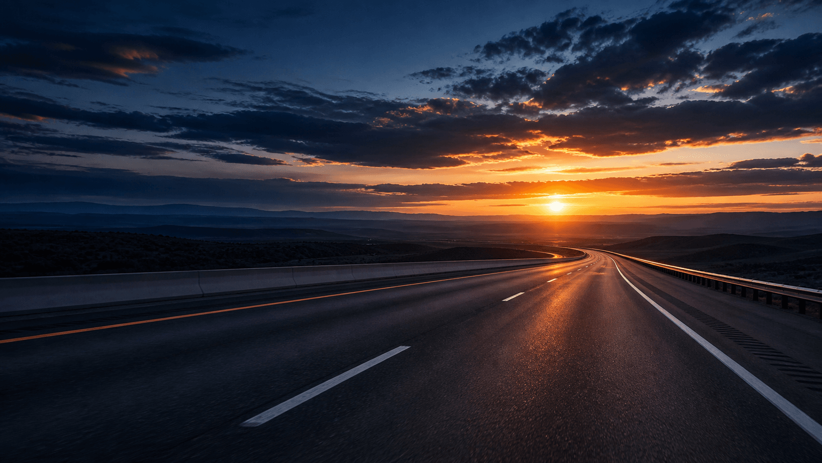 Open highway at sunset
